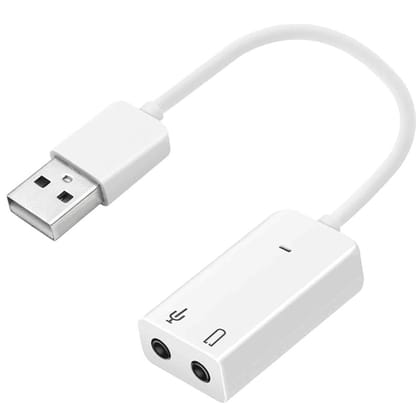 USB 2.0 Sound Card Audio Adapter, 7.1 Channel , 3.5mm Dual Jack for Voice Recording and Listening Compatible with Laptop and Desktop (White)