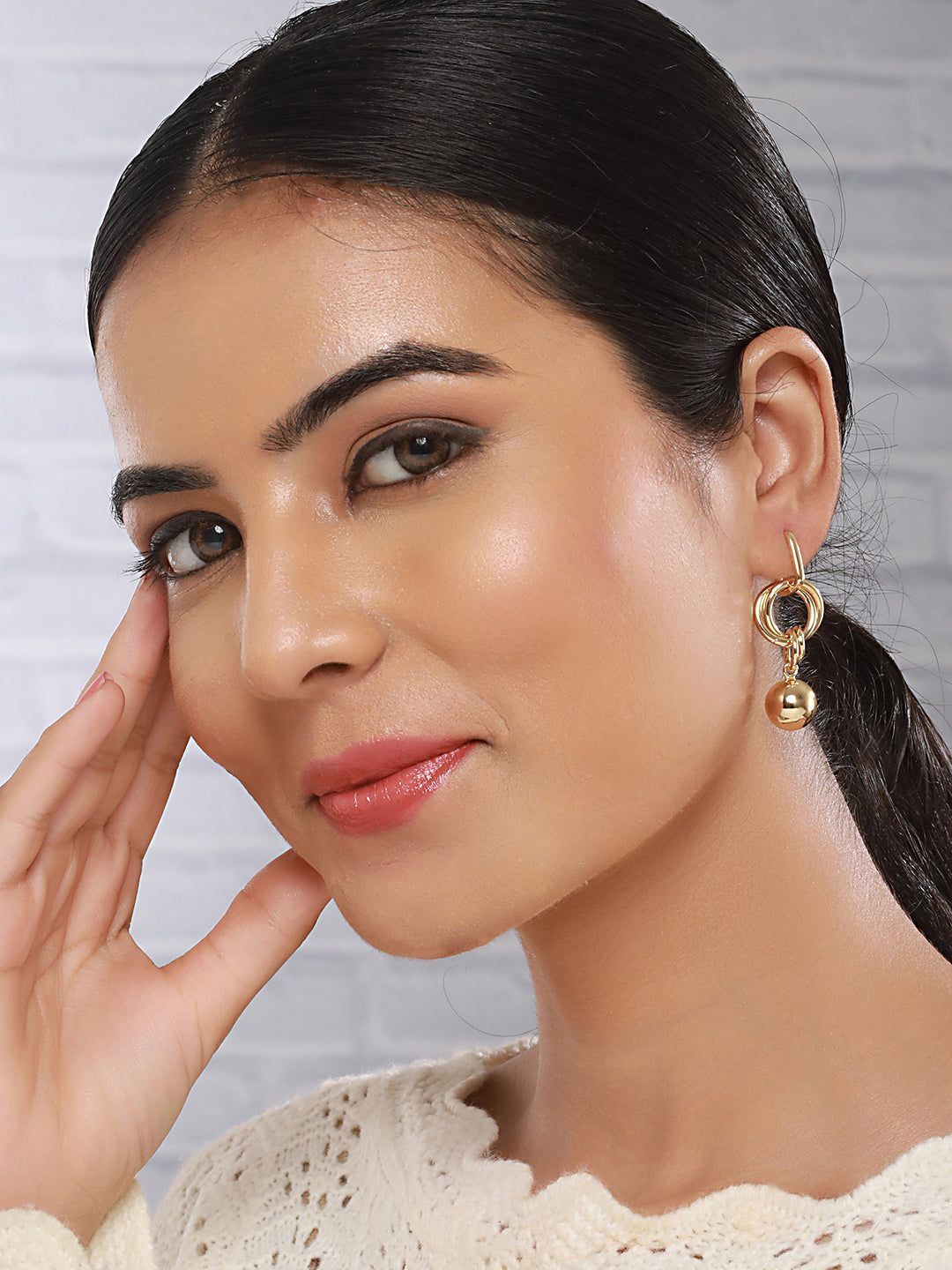 Anti-Tarnish Gold Plated Link Orb Dangler Earrings