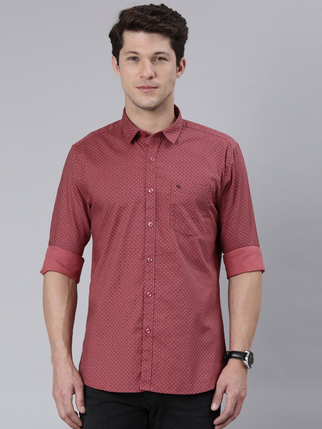 Classic Polo Men's Full Sleeve Dark Peach Polo Neck 100% Cotton Slim Fit Shirt | SP2-CL-65 A-FS-PRT-SF