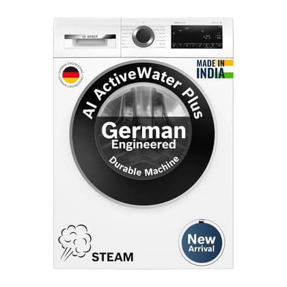 Bosch 9 kg 5 Star Front Load Fully-Automatic Washing Machine, AI ActiveWater, 14 Wash Programs, Removes 99.9% Germs with Steam, No Tangle or Wrinkle, SoftCare Paddle,Zero Vibration, White, WGA14200IN Bosch 9 kg 5 Star Front Load Fully-Automatic Washing M