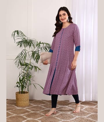 Yash Gallery Pack of 1 Cotton Printed Anarkali Women's Kurti - ( Purple )