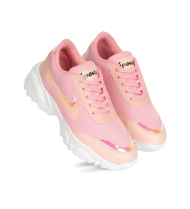 Womens Casual Mesh Printed Lace-Ups Shoes Size 3 (Pink)