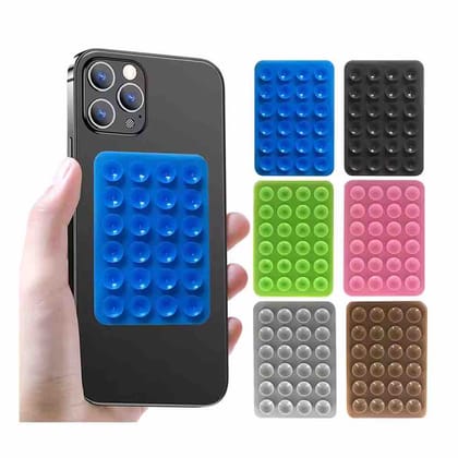Silicon Suction Phone Holder |Silicone Hands-Free Sticky Pads for Phone | Anti-Slip Silicone Multipurpose Hands-Free Sticky Pads for Phone Case Mount for Selfies Videos Mirror Shower Car Dashboard - ( Random Colour ) (Pack - 1)