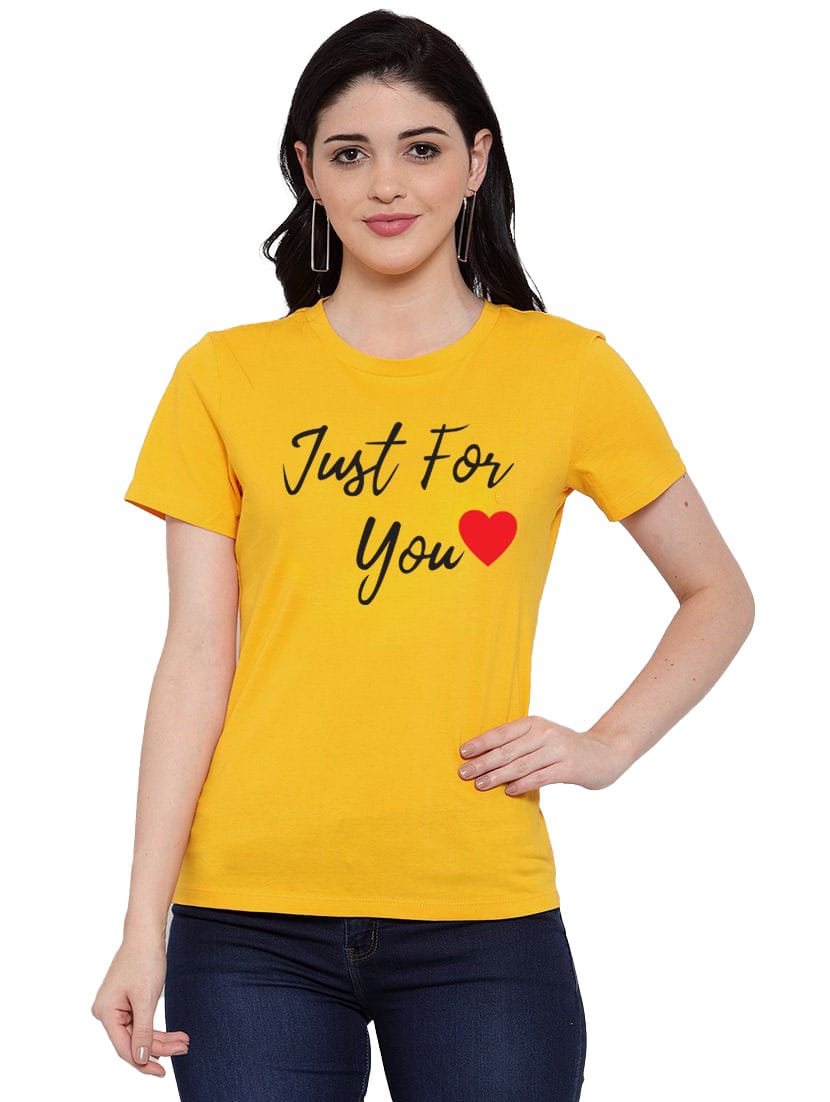 Women's Cotton Blend Just For You Printed T-Shirt L (Yellow)