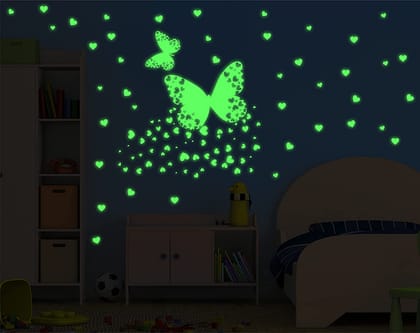 DreamKraft 60 Pieces Glow in The Dark Sticker Flying Butterflies with Little Hearts Add a Delicate Touch to Your Home Decor