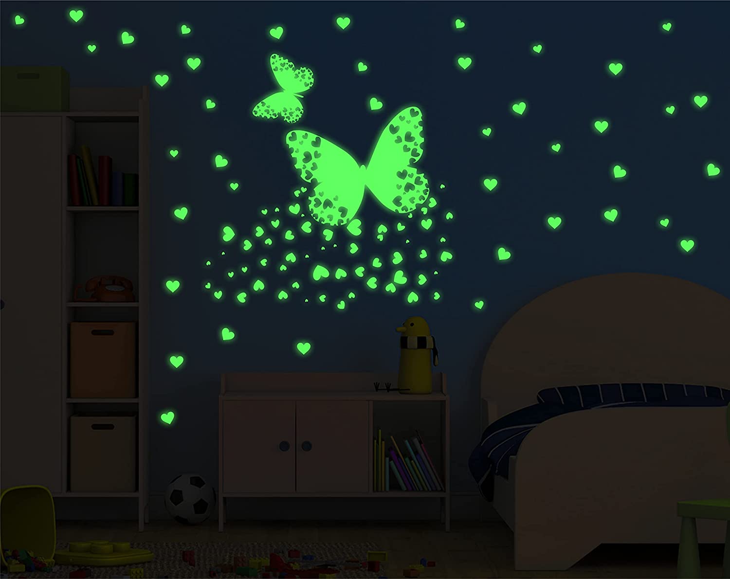 DreamKraft 60 Pieces Glow in The Dark Sticker Flying Butterflies with Little Hearts Add a Delicate Touch to Your Home Decor