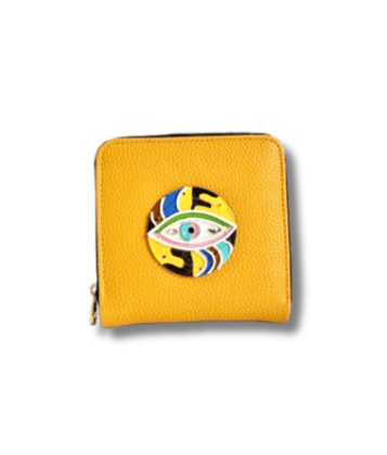 Yellow Evil Eye Mini Lippan Art Handcrafted Wallet Yellow Evil Eye Mini Lippan Art Handcrafted Wallet