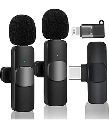 Hybite  (2 - Mics, 1 Input) Wireless Collar Microphone 2.4G Omnidirectional Cordless Mike for Interview Youtubers Vlogging Video Recording LiveStream Broadcasting Compatible with iOS Devices, Tablets any Type C Ports