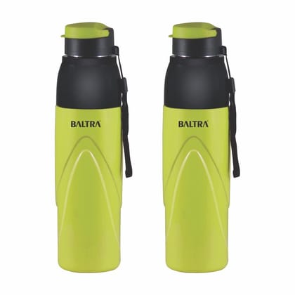 BALTRA Thrust Hot & Cold Stainless Steel Water Bottle | Hot Water Bottle With Inner Steel and Outer Plastic | Leak Proof Lid | Drinking Water Bottle For Home, Office, Gym (Lime, 850 ml) Pack Of 2