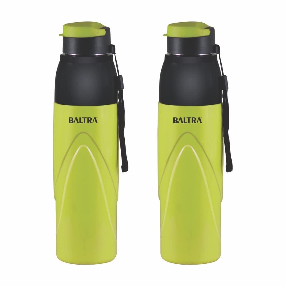 BALTRA Thrust Hot & Cold Stainless Steel Water Bottle | Hot Water Bottle With Inner Steel and Outer Plastic | Leak Proof Lid | Drinking Water Bottle For Home, Office, Gym (Lime, 850 ml) Pack Of 2