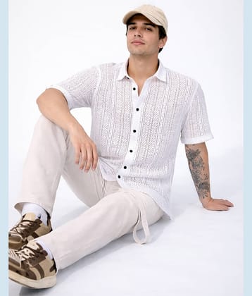 Eyebogler Cotton Blend Regular Fit Self Design Half Sleeves Men's Casual Shirt - Off-White ( Pack of 1 )