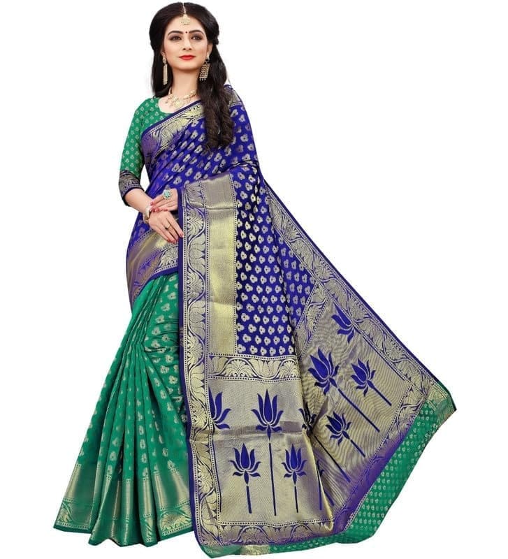 Women's Jacquard Woven Saree With Unstitched Blouse 5.5Mtr (Green)-PID54698