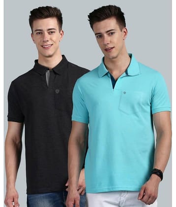 Lux Cozi Cotton Regular Fit Solid Half Sleeves Men's Polo T Shirt - Navy ( Pack of 2 )