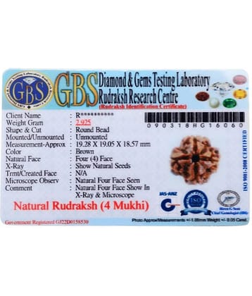 KESAR ZEMS Natural Wooden Char Mukhi-Four Face Rudraksha Bead With Certificate(2 x 2 x 2 cm,Brown)
