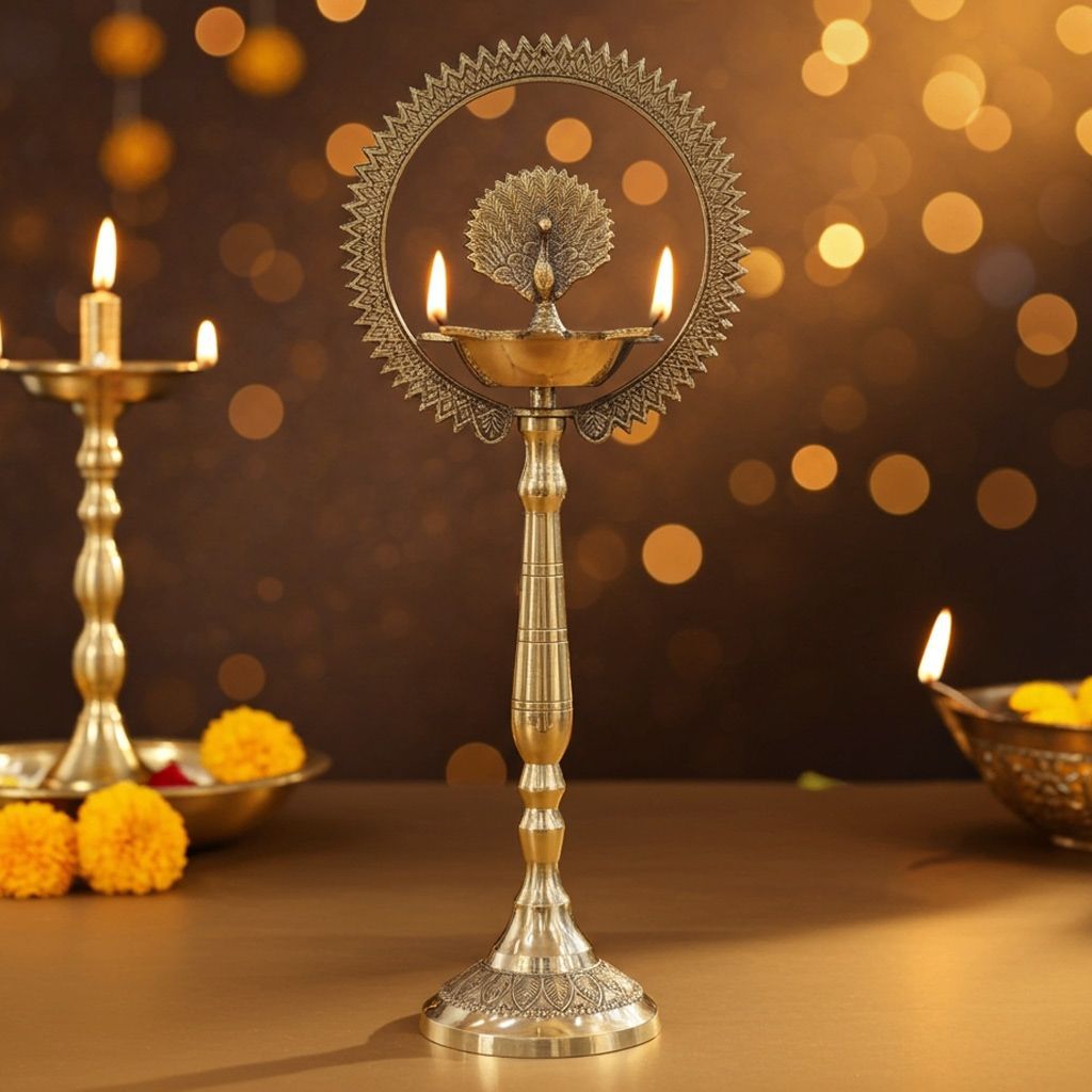 Brass Table Decor Peacock Deepak (FMAS656 J)