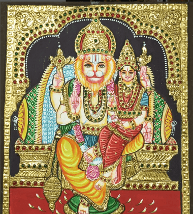 Lakshmi Narasimhar Tanjore painting By Authentic Handcrafting Method (Size 36x24)
