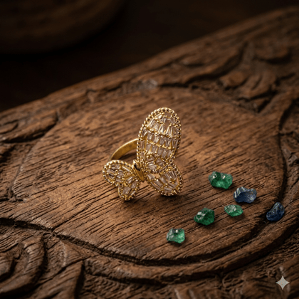 Smitam Jewels Pariza Adjustable Ring Butterfly Crystal Gold Tone Statement Ring