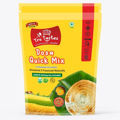 Tru Tastes Regular Dosa Quick Mix Instant Ready To Cook Dosa Mix Include Chutney and Sambar mix -High Protein, Vegan, and 100% Gluten Free Make Delicious Dosa (12 to 14pcs) (306 G) Tru Tastes Regular Dosa Quick Mix Instant Ready To Cook Dosa Mix Include Chutney and Sambar mix -High Protein, Vegan, and 100% Gluten Free Make Delicious Dosa (12 to 14pcs) (306 G)