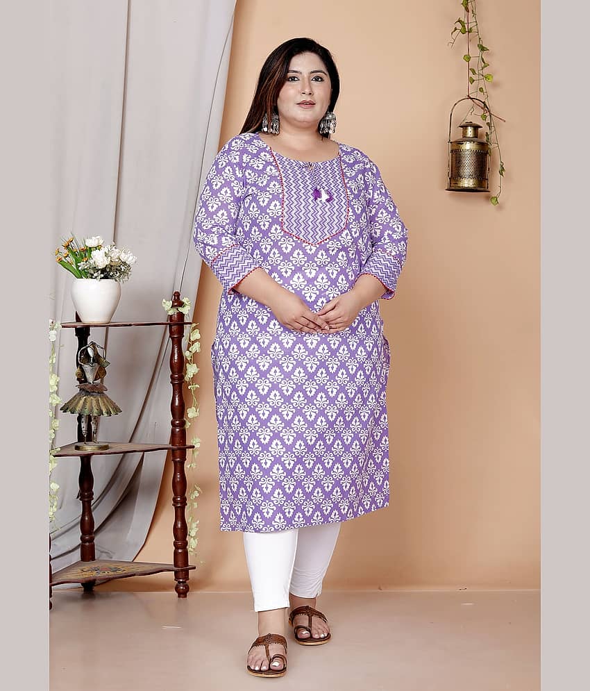 Avnii Women Cotton Printed Straight Kurti ( Purple )