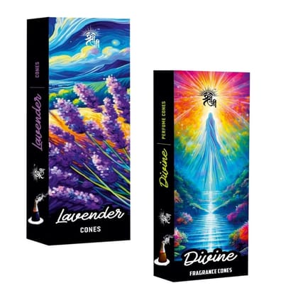 Shri Shriji Flam Aromatic Peace Lavender Fragrance Combo � Natural Incense Sticks & Cones Set for Relaxation, Meditation & Home Ambience � Long-Lasting Scent,