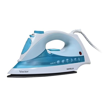 Havells Vector Stainless Steel Steam Iron Press 1400 Watts With Anti Drip Self Cleaning Function|Horizontal & Vertical |Upto 18g/Min|Non Stick Coated Sole Plate | 2 Years Manufacturer Warranty (Blue)