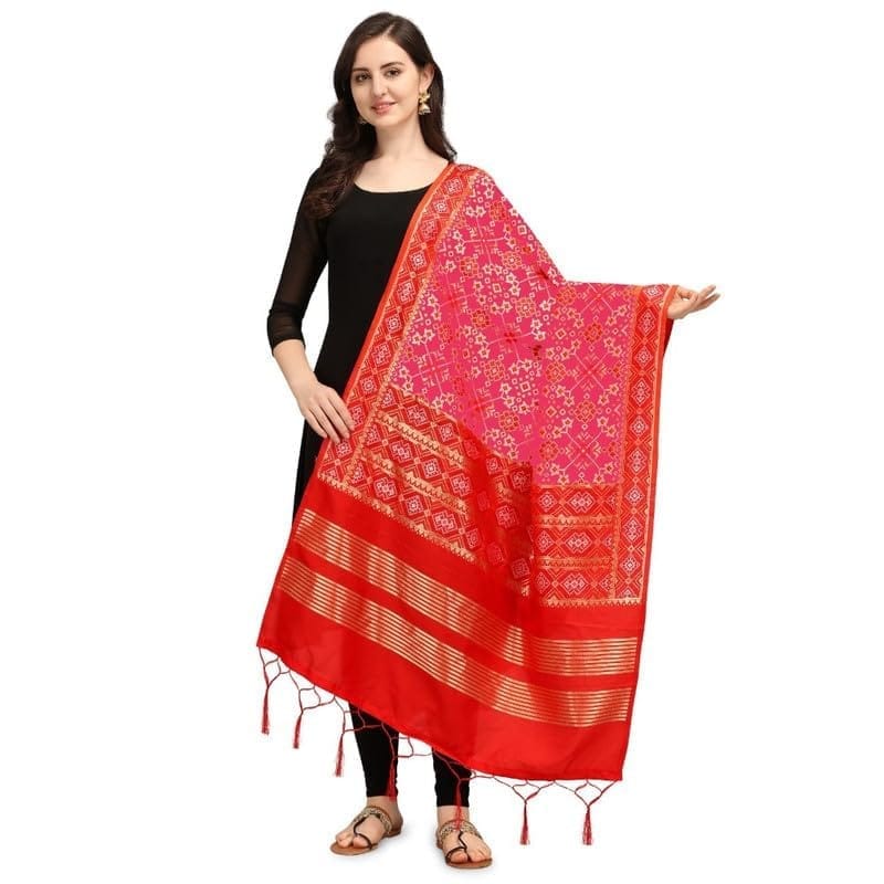 Women's Silk Pure weaving Work Duppatta (Pink, Leangth: 2-2.3 Mtrs)-PID44883