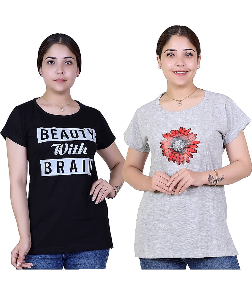 Varenyam Women Cotton Regular Fit Round Neck T-Shirt ( Black )