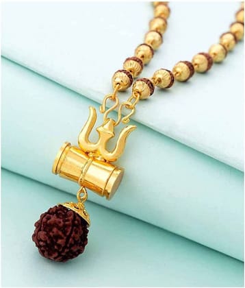 Shiv Trishul & Damru Wood Rudraksh Mala (Pack of 1)