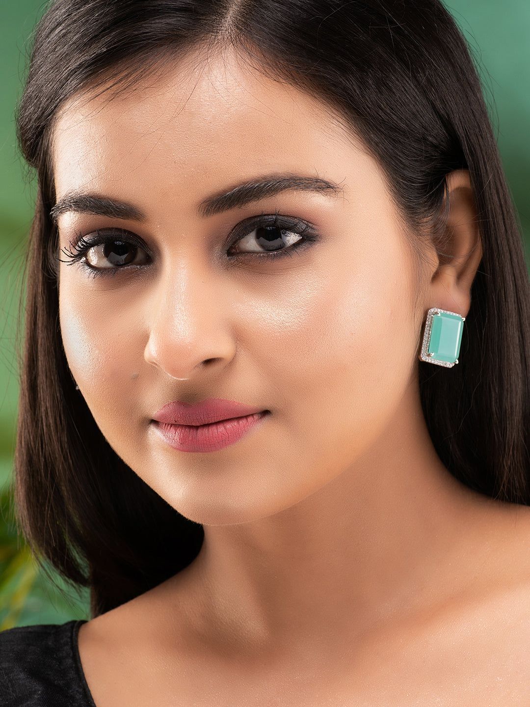 Sea Green Square Studs Earrings