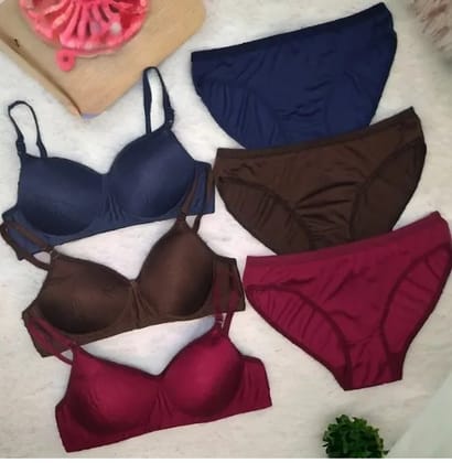 SLINGKINI Pack of 3 Cotton Blend Bra & Panty Set For Women ( Multicolor )