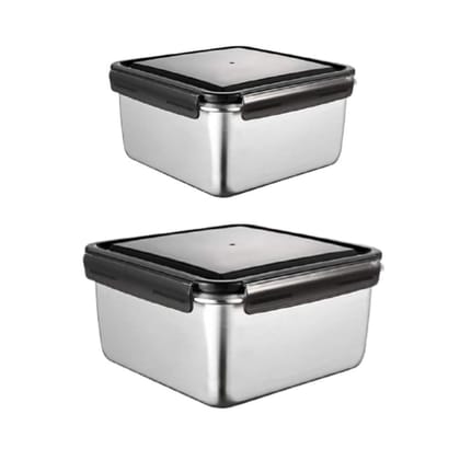 Femora High Steel Square Container Airtight Leakproof Unbreakable Storage Container/Lunch Box - 550 ML_750 ML, Set of 2