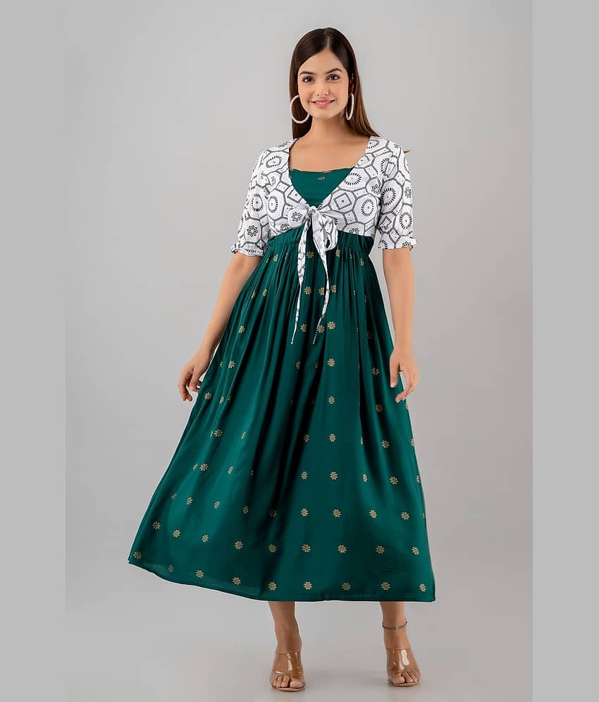 FABRR - Green Rayon Women's Jacket Style Kurti ( Pack of 1 )