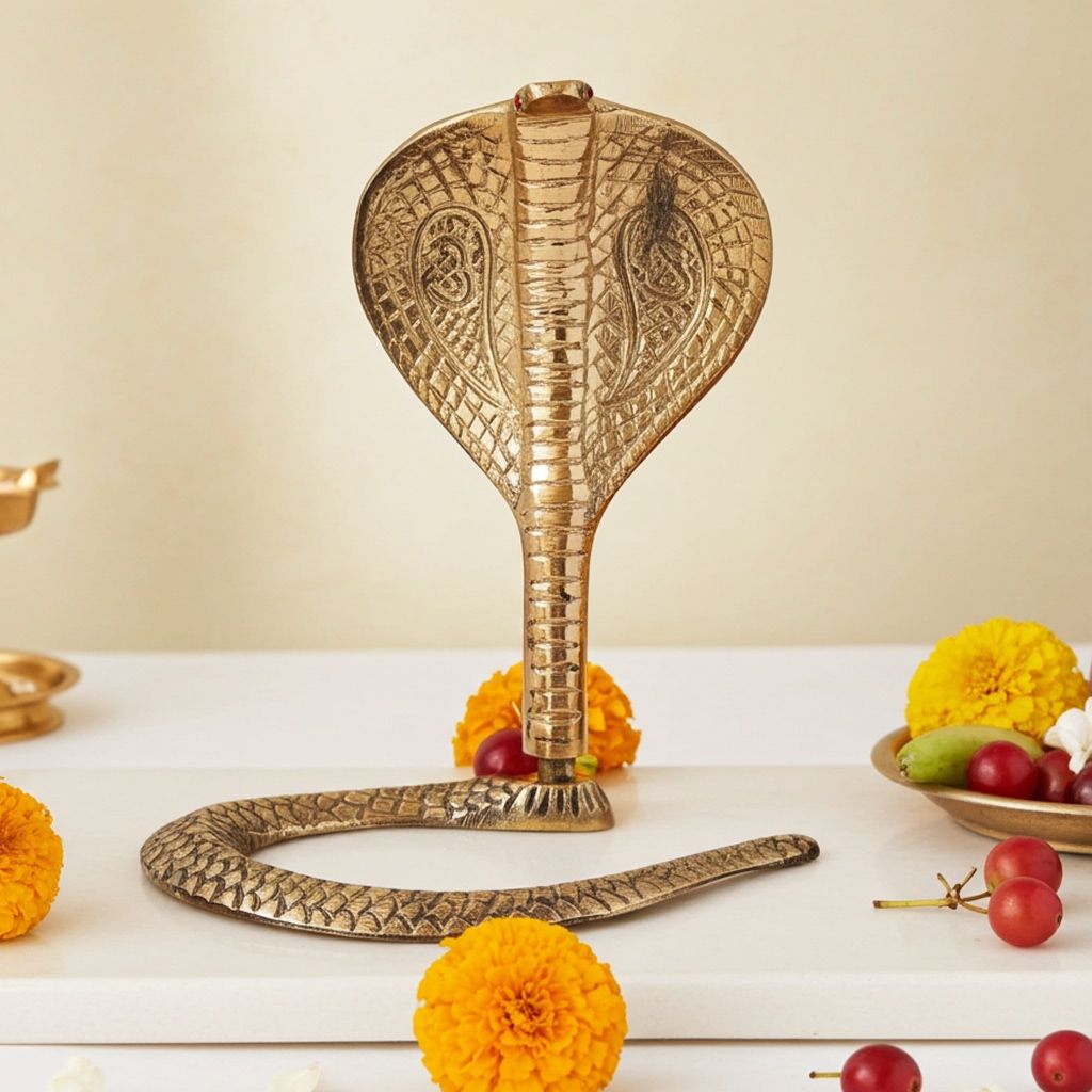 Brass Naga For Shivling � Divine Snake Ring, 6, Height : 6.5 Inch (ZMAS299 D)