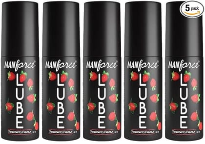 Manforce Lube  Lubrication Gel for Men & Women  Water-Based Gel  Skin-Friendly  Safe to Use with Condoms  Strawberry Flavoured  60ml x pack of 5