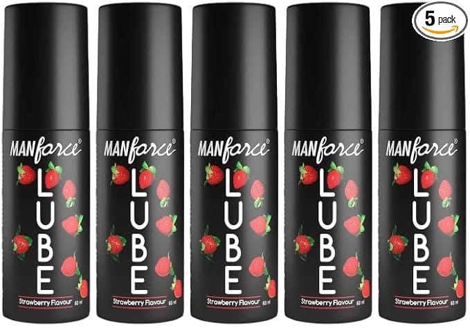 Manforce Lube  Lubrication Gel for Men & Women  Water-Based Gel  Skin-Friendly  Safe to Use with Condoms  Strawberry Flavoured  60ml x pack of 5