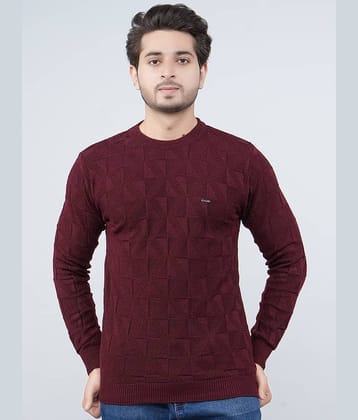 FEVERFEW Cotton Blend Round Neck Men's Full Sleeves Pullover Sweater - Maroon ( Pack of 1 )