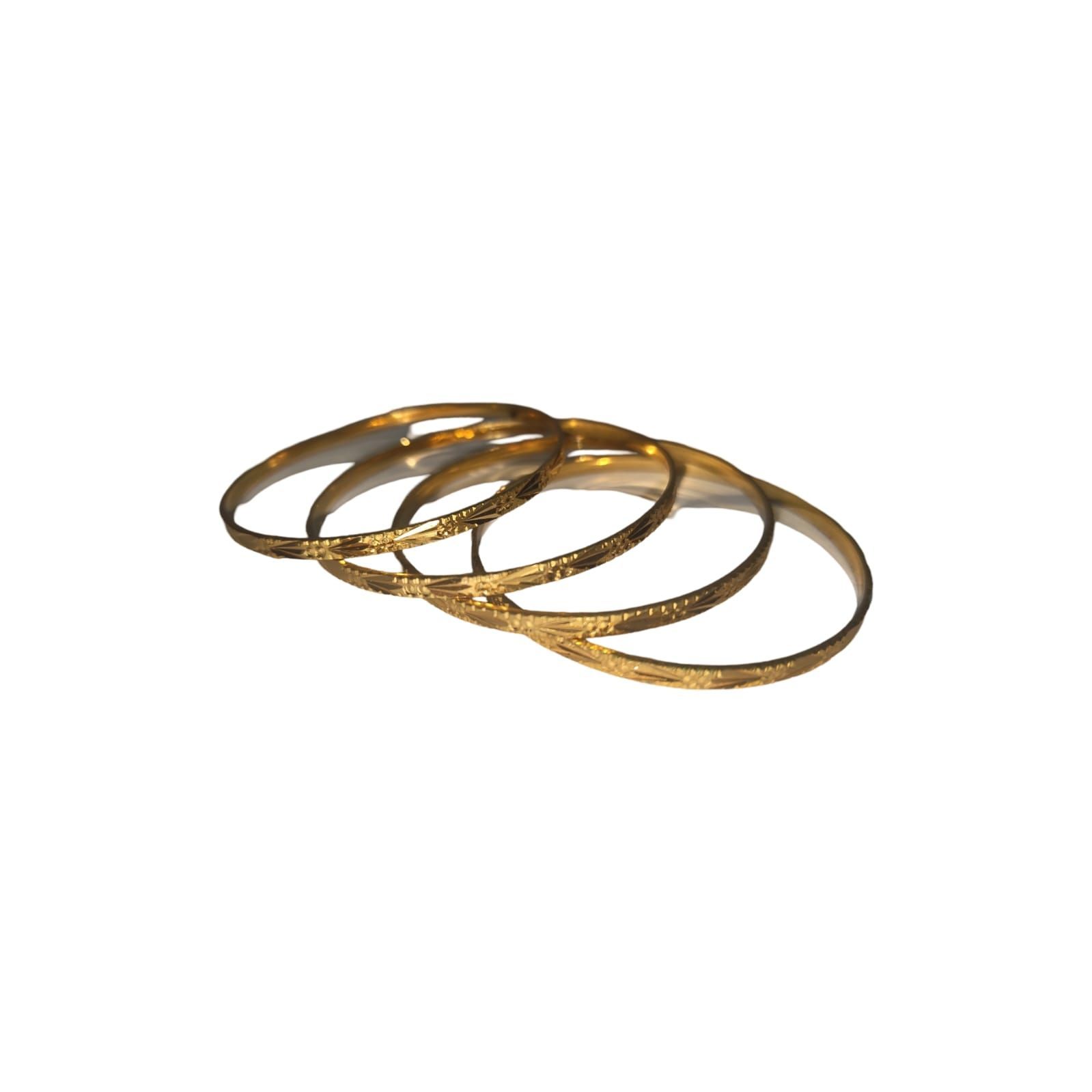 Gold Bangles for Women - 22K Yellow Gold - Set of 4 - Textured Finish - 2.4mm Thickness
