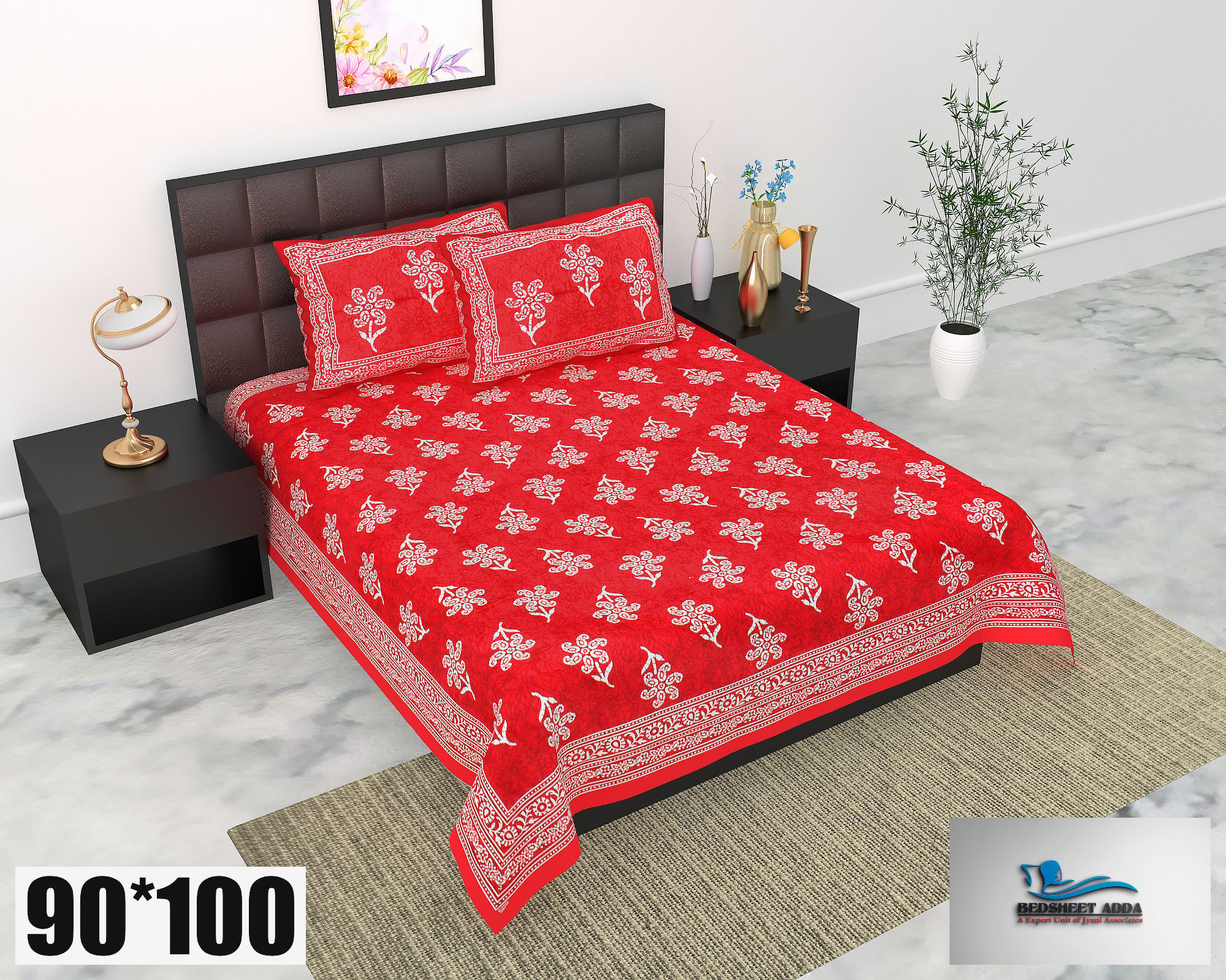 2001-Bedsheet Adda-Pure Cotton Jaipuri Printed Double Bedsheet With 2 Pillow Covers-GUCHHA