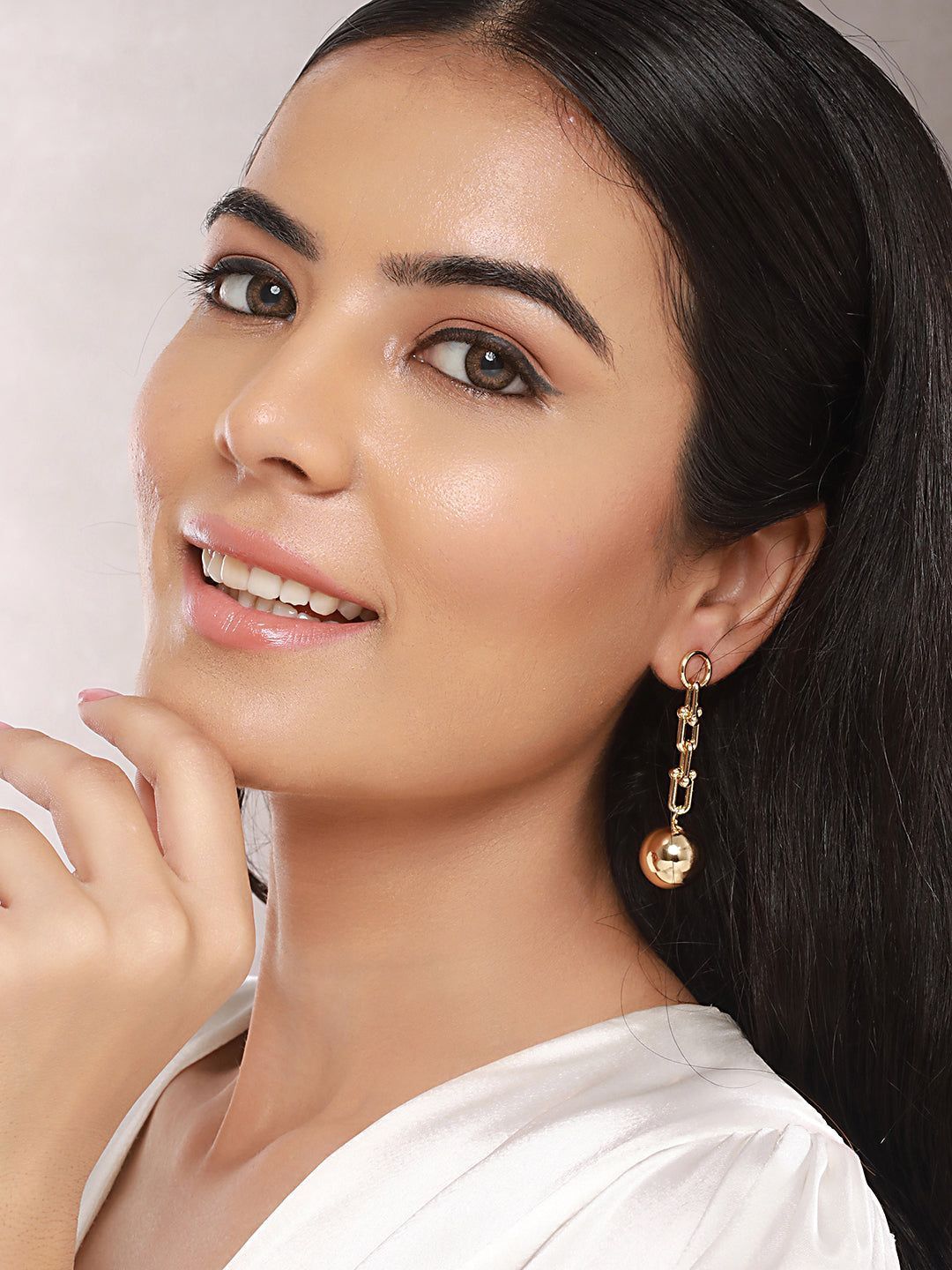 Anti-Tarnish 18k Gold Plated Link Spherical ball Dangler Earrings