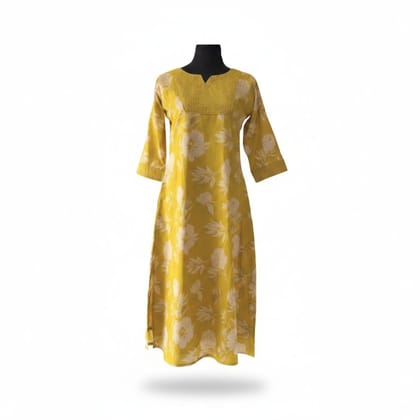 Floral Printed Mustard Yellow Kurti