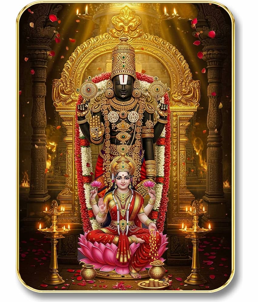 Livin'luxe Lord Venkateswara Lakshmi MDF Wall Art with Table Top Stand & Wall Hanging Hole