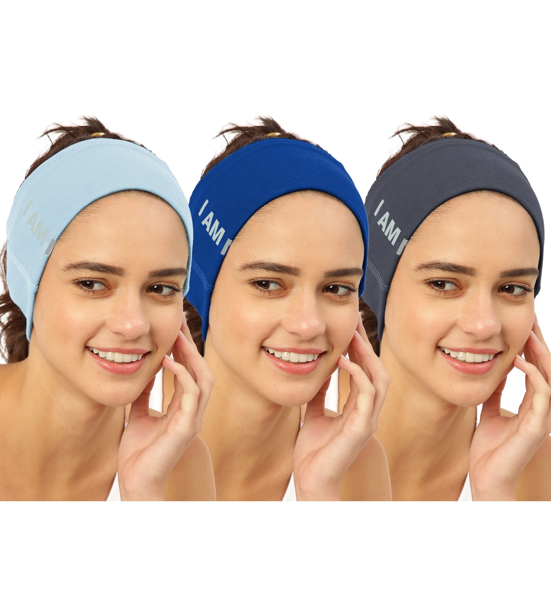 FREECULTR Unisex Bamboo Bandana, Anti Microbial Super Soft & Comfort Fit, Breathable Multipurpose Headband, Face Mask for Dust Protection- Size Printed Pack of 3-Chalk Blue, Pilot Blue, Charcol