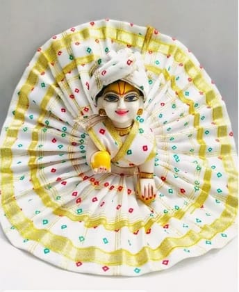 Laddu Gopal Bandhani Poshak Dress, Multicolor,  Traditional Zari Border Dress with Matching Pagdi Size 4