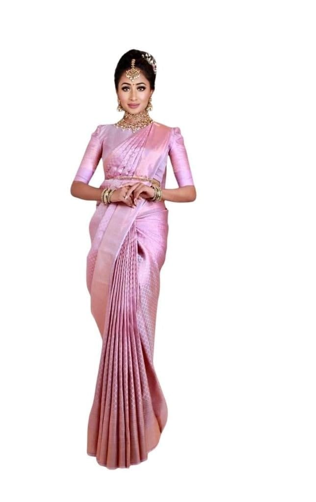 Women's Soft Lichi Silk Printed Saree With Unstitched Blouse 5.5Mtr (Pink)-PID63615