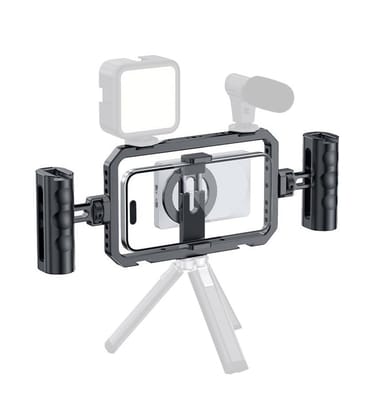 FND PHOTOMAA Upgraded Phone Cage Rig Vlogging Kit Video Stabilizer with Dual Handle Video Shooting Filmmaking Hand Grip Bracket Holder Compatible with All Smart Phone and Pro Max, Dual Mount