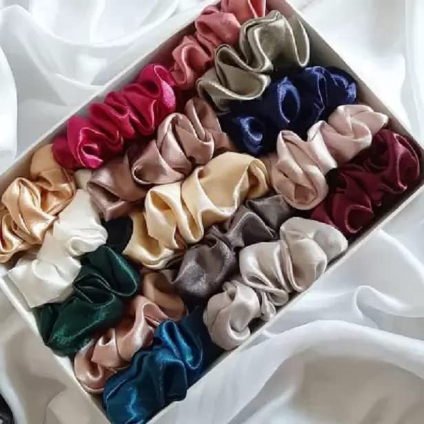 Elecsera Silky Satin Large Shiny Hair Scrunchies Combo Ponytails Holder Pack of 20 Rubber Band (Multicolor)