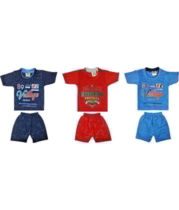 Paryag Pack of 3 Boys Cotton Blend T-Shirt & Shorts Set ( Multicolor )
