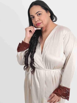 Plus Size Sexy Solid Satin Robe for Honeymoon BB209Ac