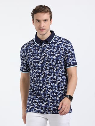 Classic Polo Mens Cotton Half Sleeves Floral Slim Fit Polo Neck Navy Color T-Shirt | Prm - 790 A Sf P