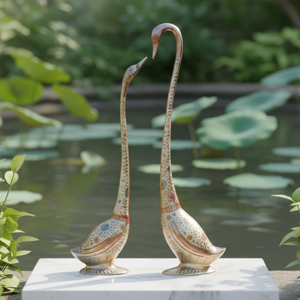 Handmade Brass Duck Pair Decorative Statue for Gift Purpose, Height : 32 Inch (ANMAS219 D)